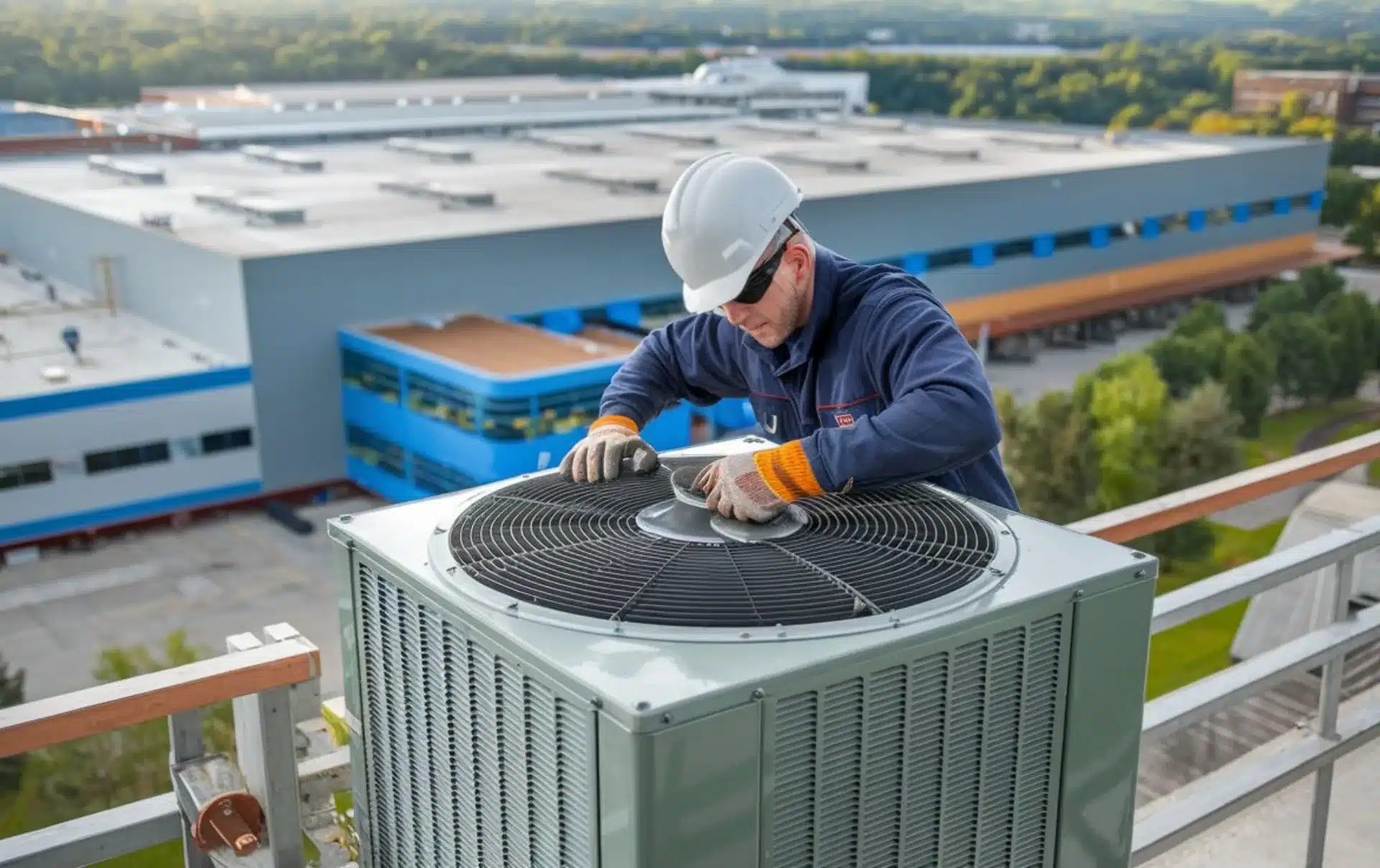 HVAC Contractor working on Commercial AC