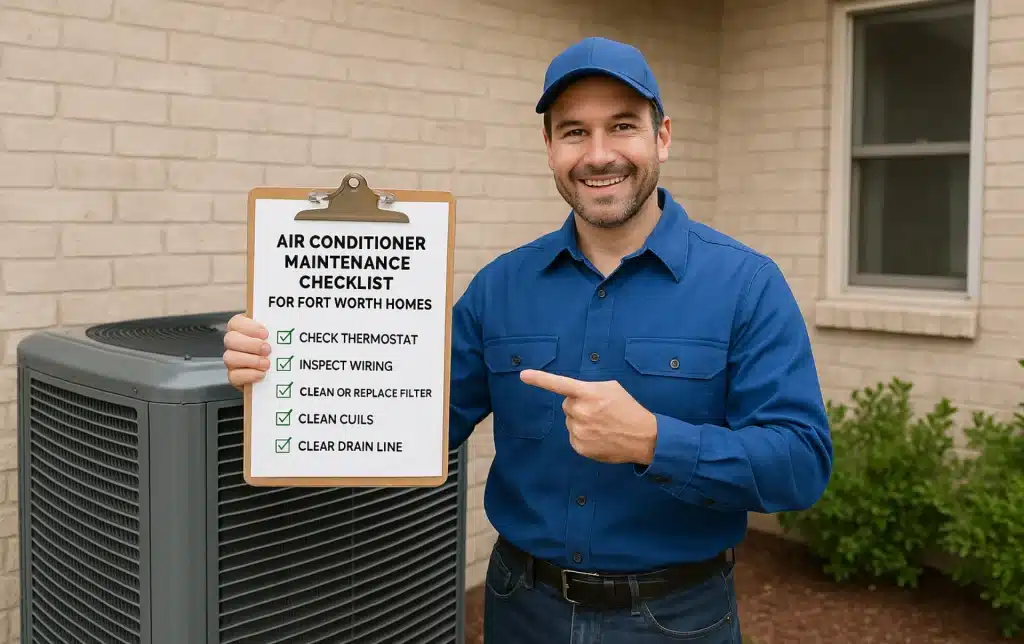 HVAC Professional With air conditioner maintenance checklist​