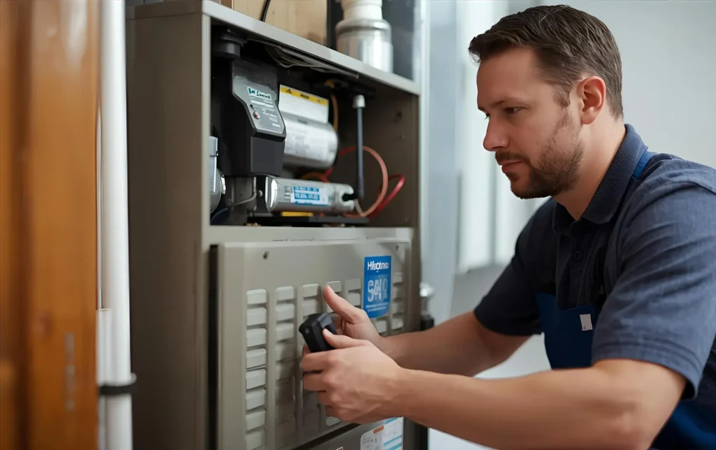 HVAC technician doing Furnace Tune Up After Finalising the Cost