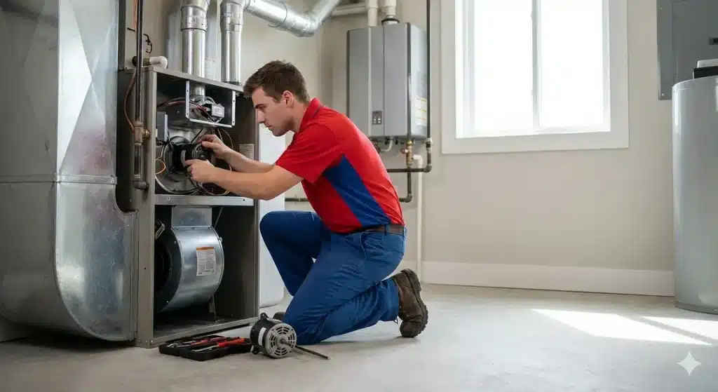 An Expert HVAC Contractor Is Fixing Furnace Blower Motor Replacement !